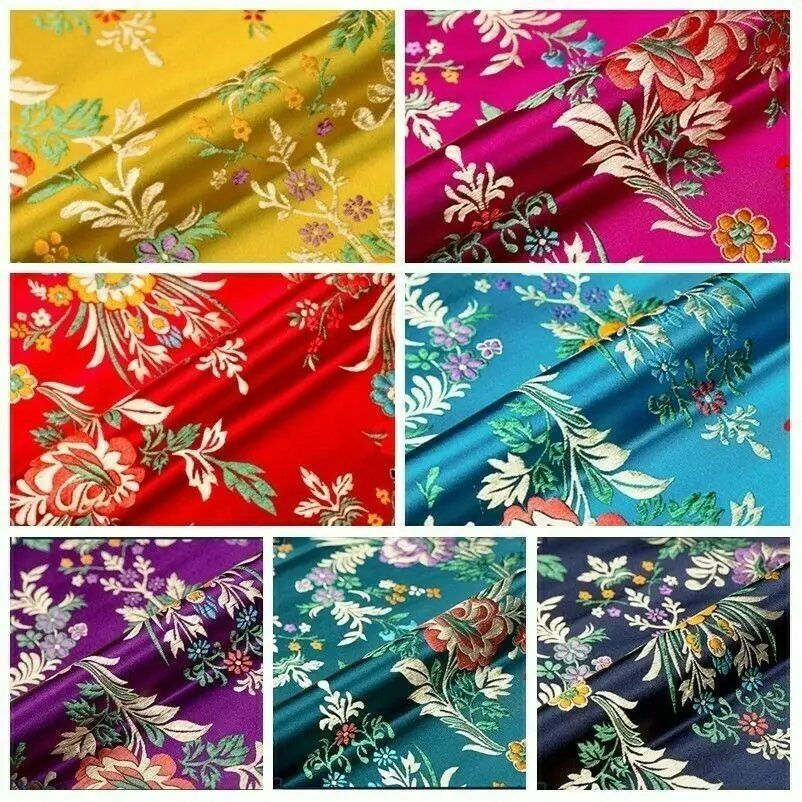 100*75cm Vintage Chinese Floral Pattern Damask Brocade Fabric For Sewing Kimono Dress Cheongsam Baby Clothes Satin Silk Fabric