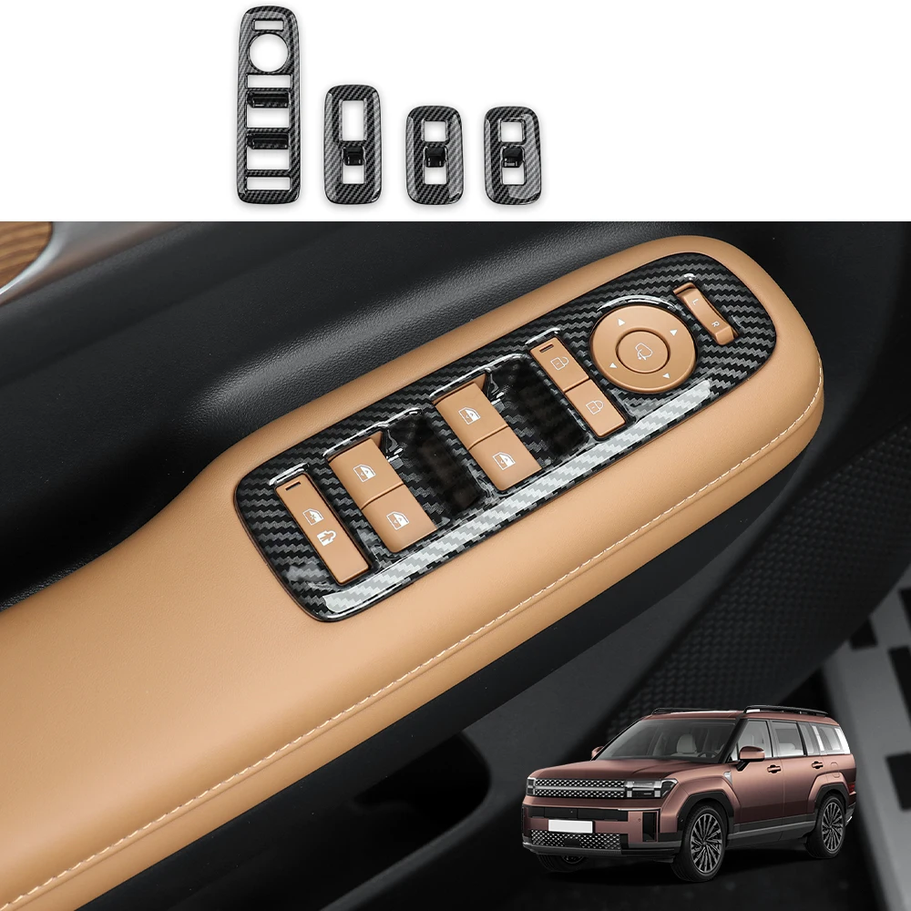 

For Hyundai Santa Fe MX5 2024 2025 Carbon Fiber Style Window Lift Button Cover Door Armrest Trim Panel Frame Interior LHD/RHD