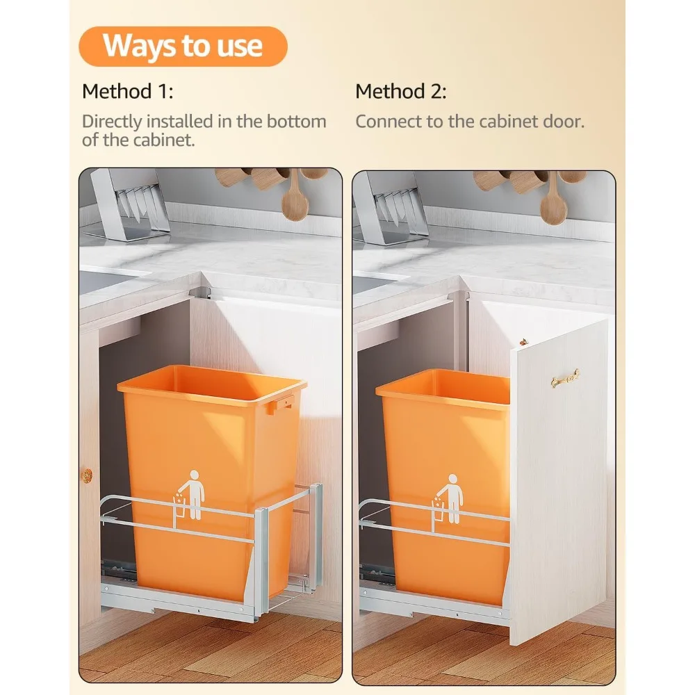 Kit de poubelle sous évier de cuisine robuste avec glissières à fermeture douce, poubelle non incluse, idéal pour le stockage peu encombrant