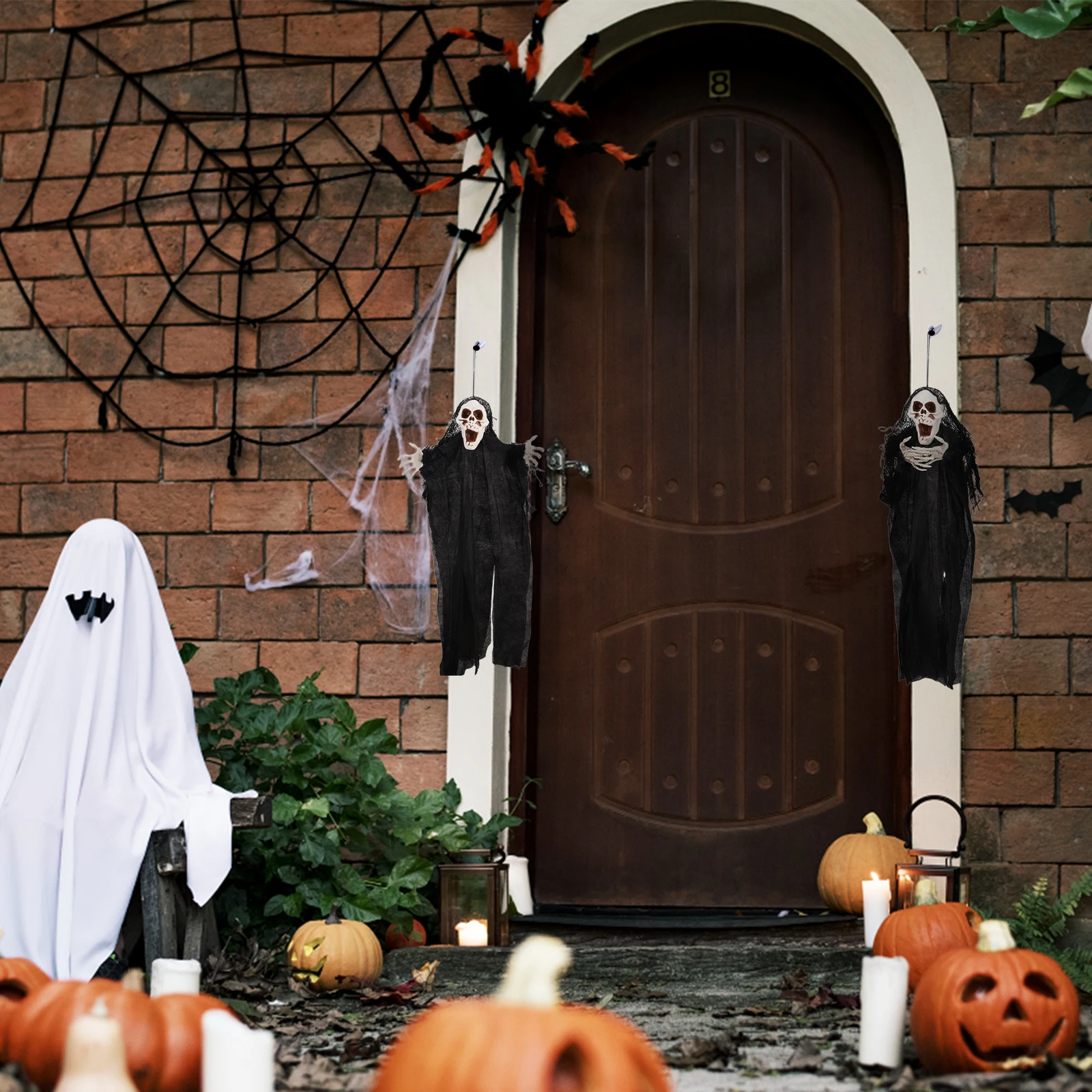 

2pcs Halloween Decorations Hanging Skulls Suction Cup Reusable Ghost Props Outdoor Indoor Spooky