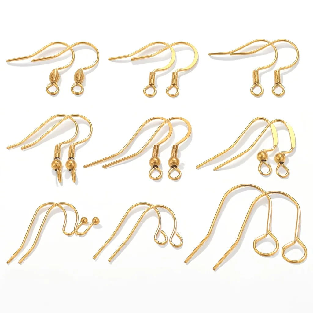 Stainless Steel 18K Gold Beaded Spring Ear Hooks Multi-Size DIY Jewelry Components Ear Hook Accessories