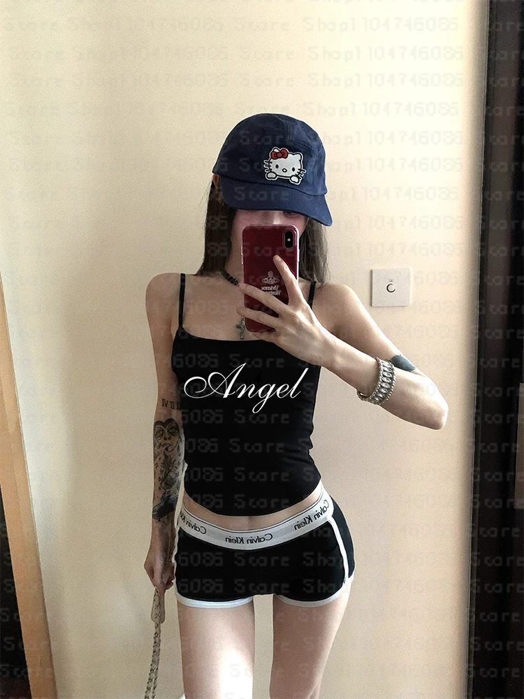 

Letter printing Women Tops Y2k Clothes Women Women's Cropped Trashy Y2k 2000s Emo Cute Tops With Suspenders Tanks & Camis Summer