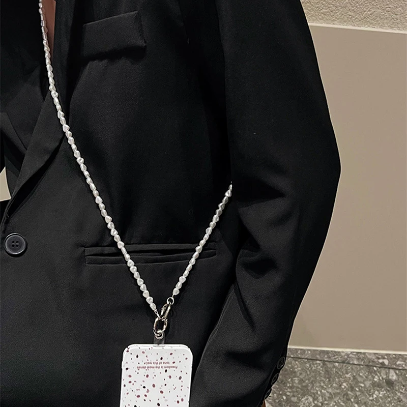 

120CM Mobile Phone Lanyard Women's Crossbody Wrist Beaded Chain Fashion Flat Pearl Chain Anti-loss Sling Strapclip Phone Strap