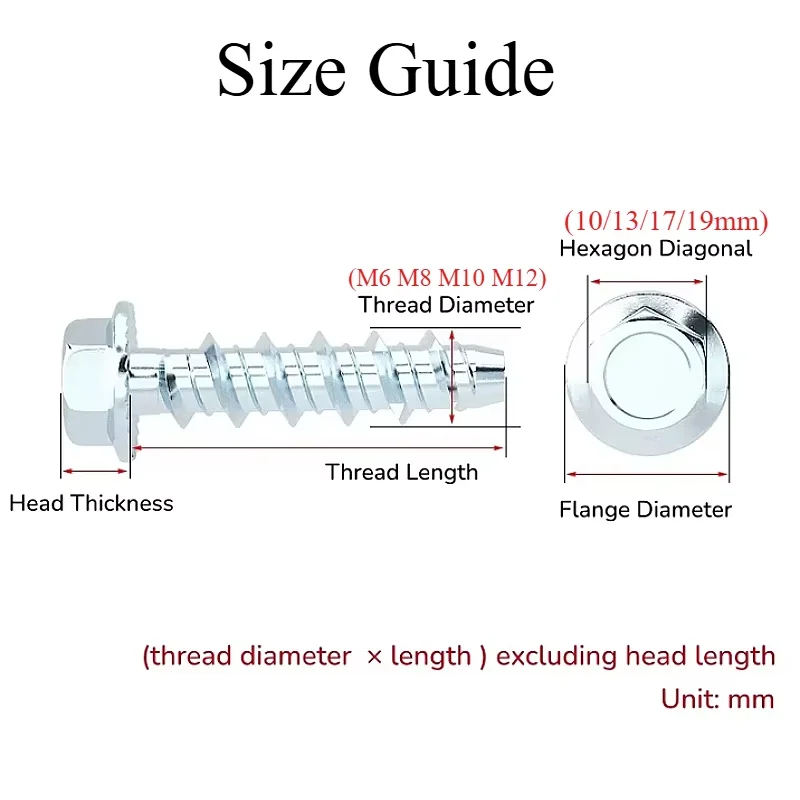 Peijian M6 M8 M10 M12 Carbon Steel Self Tapping Screw Concrete Cement Self-cutting Screw Expansion Nail Bolt