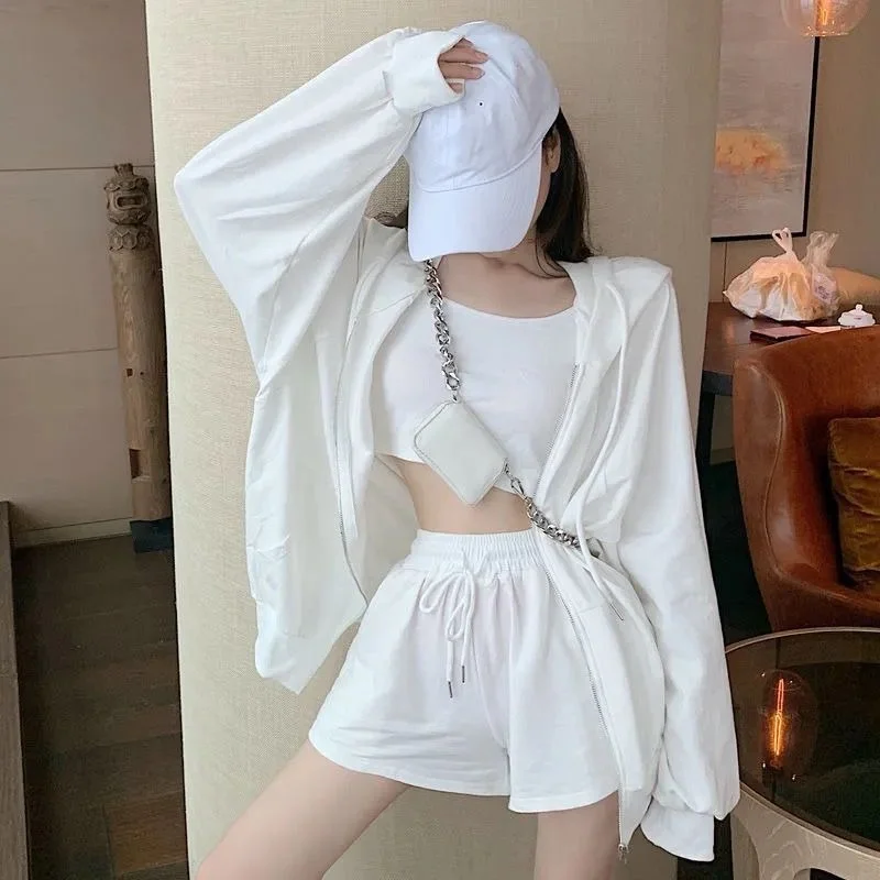 Loungewear Women 3 Pieces Summer Sleepwear Ensembles De Pyjama Nightgown Suits with Shorts Home Wear Homeware Pijamas Women