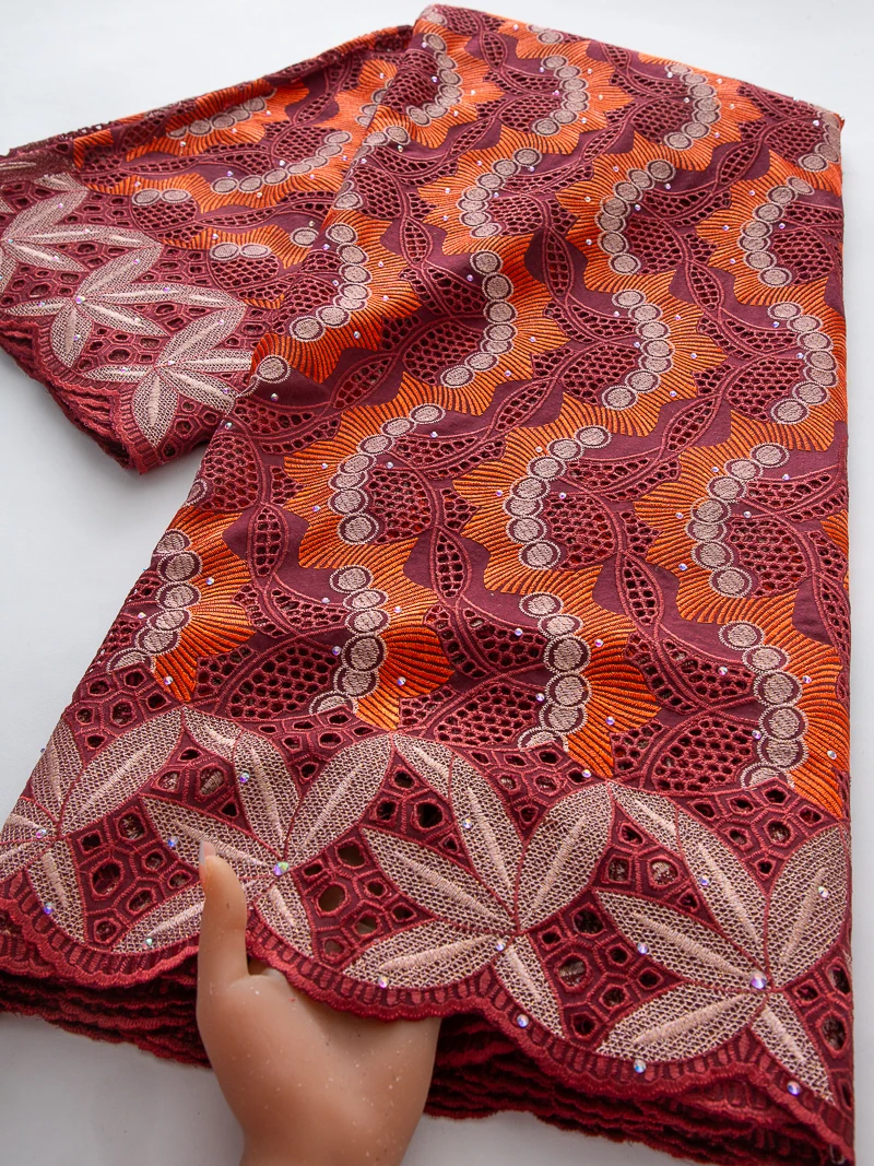Afrikanische Satin Baumwolle Spitze Stoffe 2026 Hohe Qualität Schweizer Voile Spitze Stoff Steine Nigeria Spitze Stoff Für Party Kleid, 5 yards