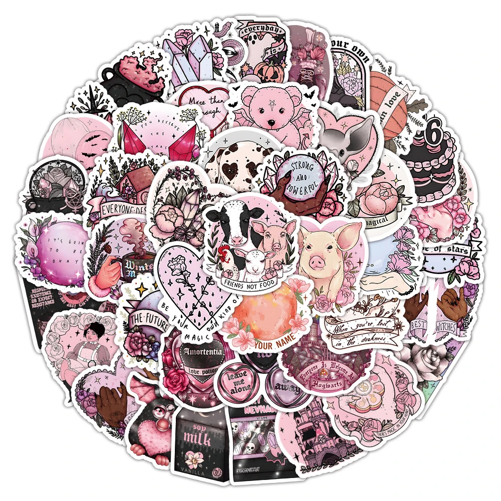10/30/50pcs Pink Gothic Aesthetic Crystal Animal Stickers Decoration Laptop Suitcase Phone Diary Waterproof Sticker Kids Toys