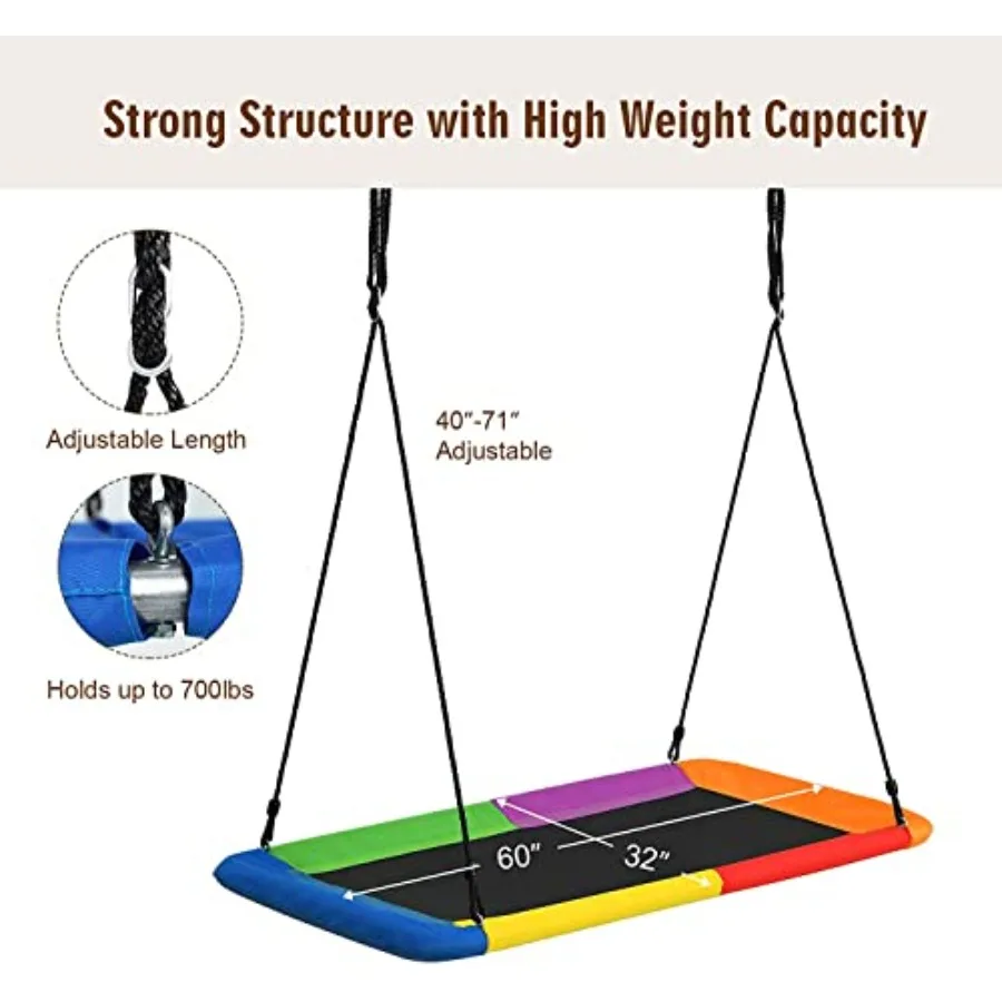 حامل إطار متأرجح 550 رطل مع منصة أرجوحة مقاس 60 بوصة مجموعة أرجوحة على شكل حرف A للفناء الخلفي للاستخدام الداخلي والخارجي لجميع الأحوال الجوية مع أرضي