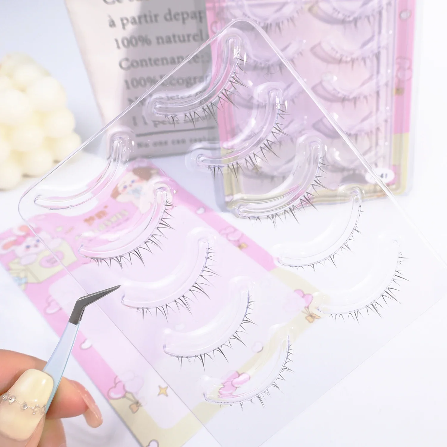 Klare Band-Manga-Unterwimpern, 3–7 mm, braun, schwarz, unter Wimpern, weich, natürlich, kurzer Stil, Nachahmung von Handbemalung, künstliche Wimpern