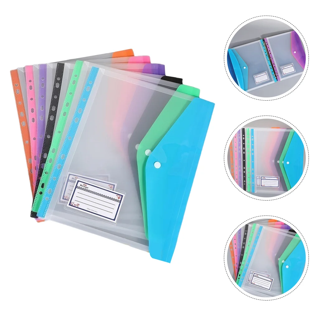 6 Pcs Black Snap Button File Bags Storage Loose-leaf Pouches Card Binder Transparent Documents Folders Pp Pockets Student Use