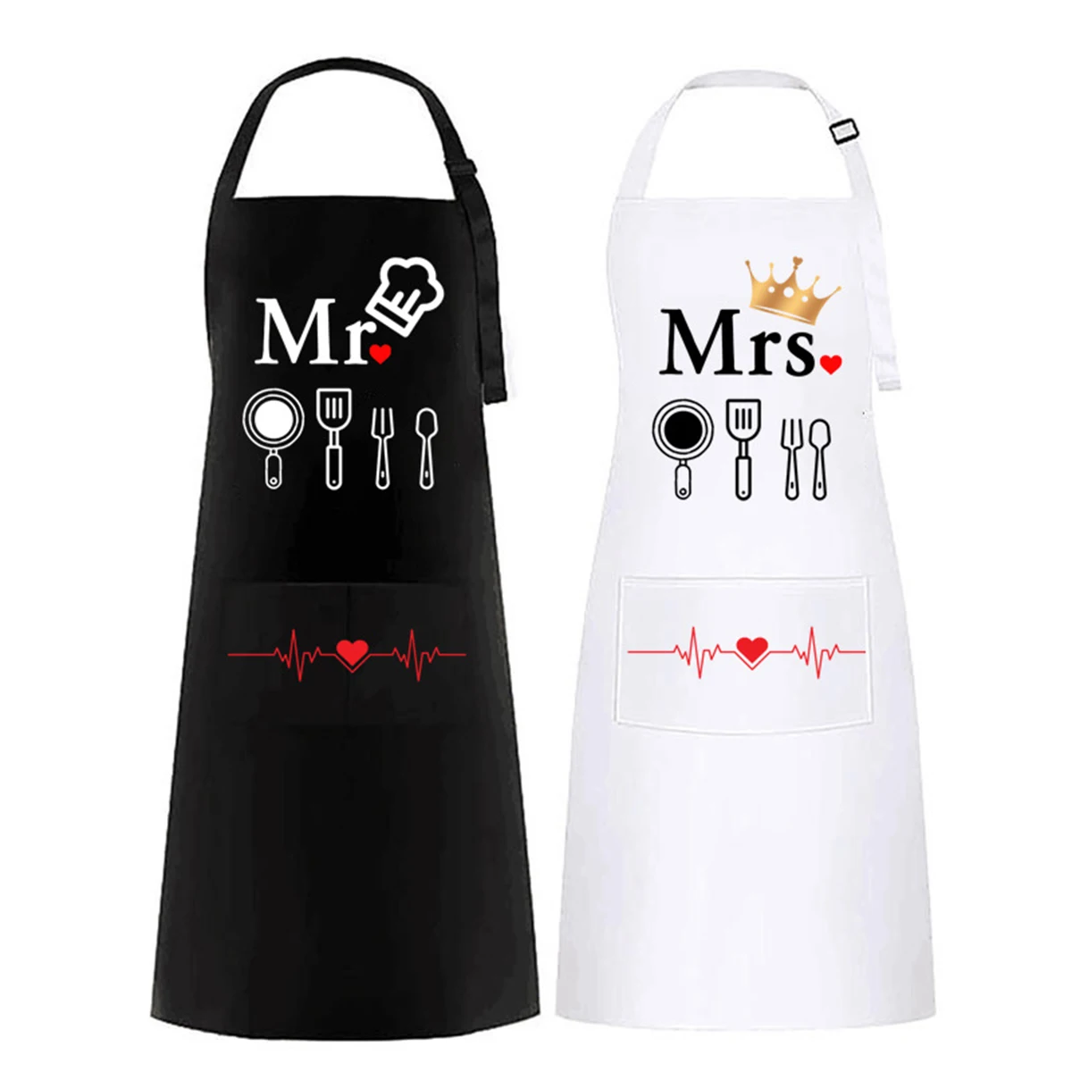 Tablier de couple avec lettres, 2 pièces, en Polyester imperméable, résistant à la saleté, pour Barbecue et fête, cadeau parfait pour la saint-valentin