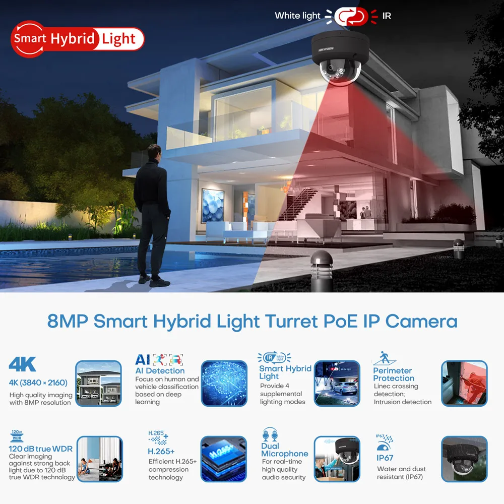 Hikvision IP Camera DS-2CD2183G2-LIS2U Outdoor Mic Black Vandal-proof 8MP 4K Acusense IR Human Vechile Detection IR AI POE
