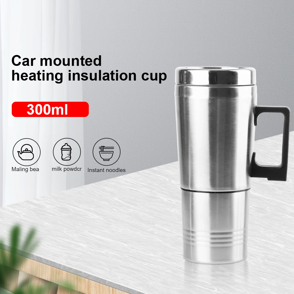 Vehicle Heating Cup Camping Travel Kettle Electric Heating Car Kettle Stainless Steel 12V/24V 300ml Auto Accessories