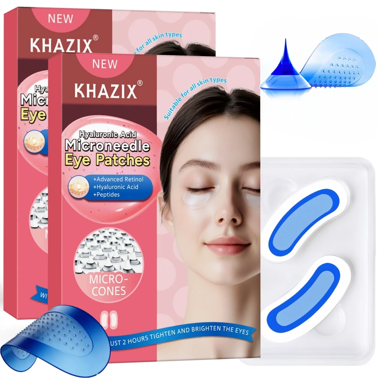 Retinol Microneedle Eye Patches with Hyaluronic Acid & Firming Peptides,for Forehead, Eye Area, Crow's Feet & Smile Lines,1Pair.