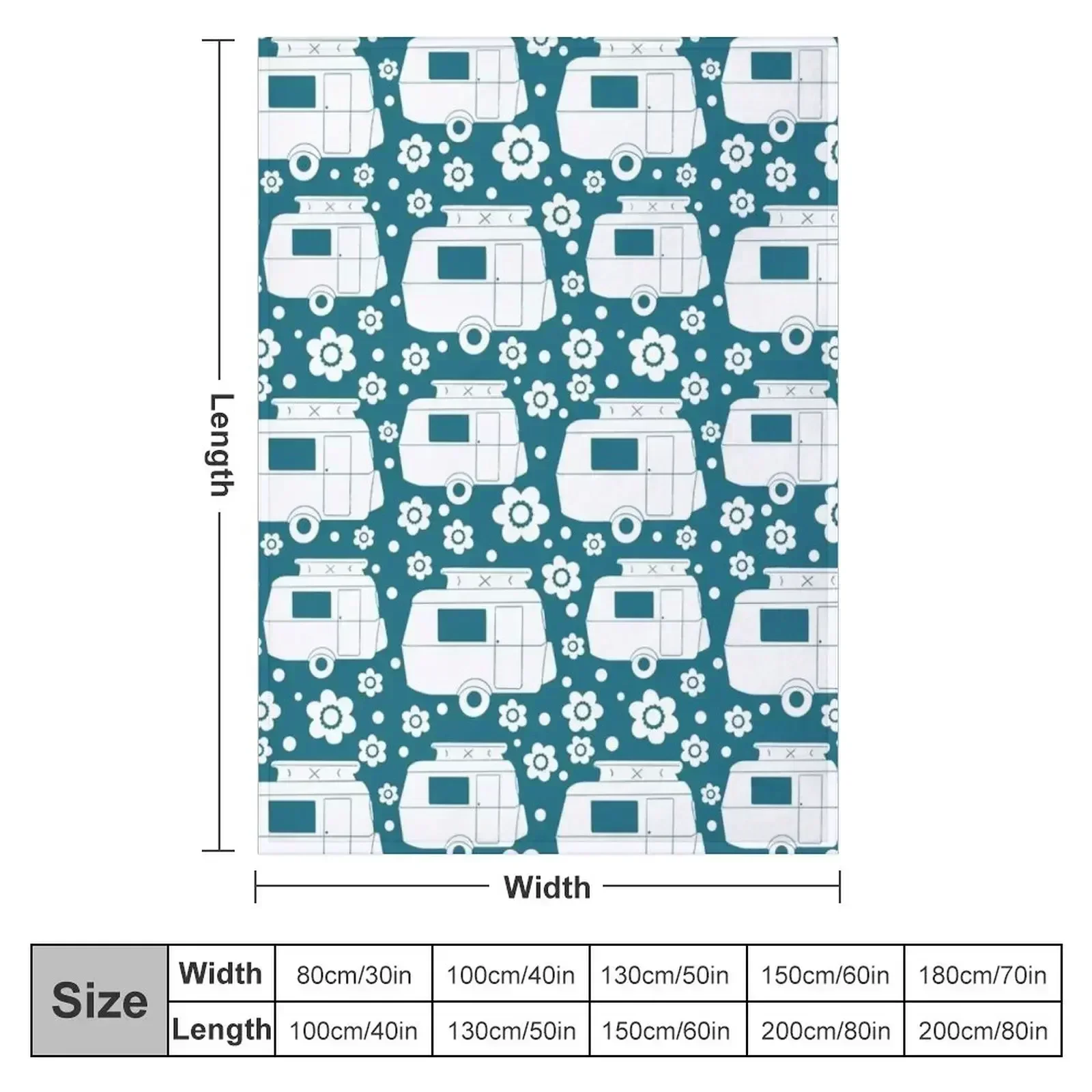 Daisy Polka Dot Vintage Caravan Pattern in Teal and White Throw Blanket Plush blankets ands Sofa Throw Decorative Beds Blankets