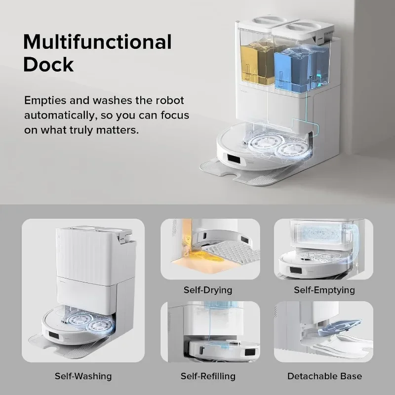 Roborock Qrevo S Robot vakum dan Pel, pengeringan sendiri, pencucian pel otomatis, penyedot 7000Pa, empt& mengisi ulang sendiri, pengangkat pel 10mm