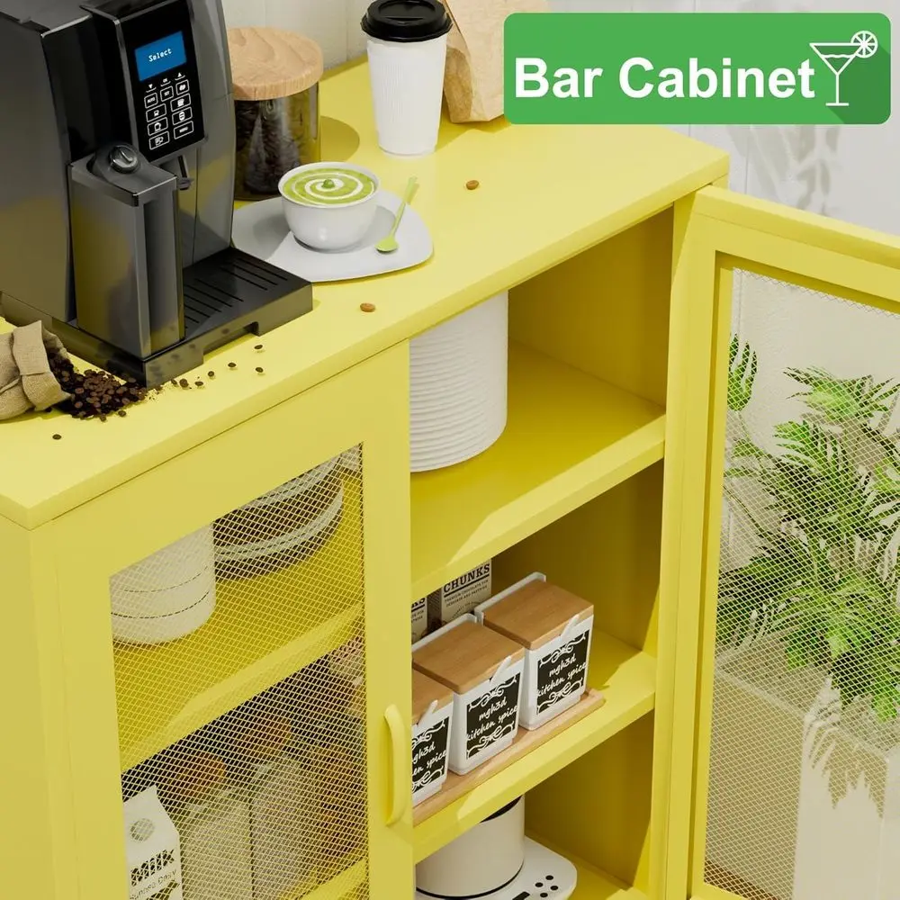 خزانة معدنية ذات رف قابل للتعديل مع بابين شبكيين، أصفر، لتخزين المنزل والمكتب (ارتفاع 40) #5