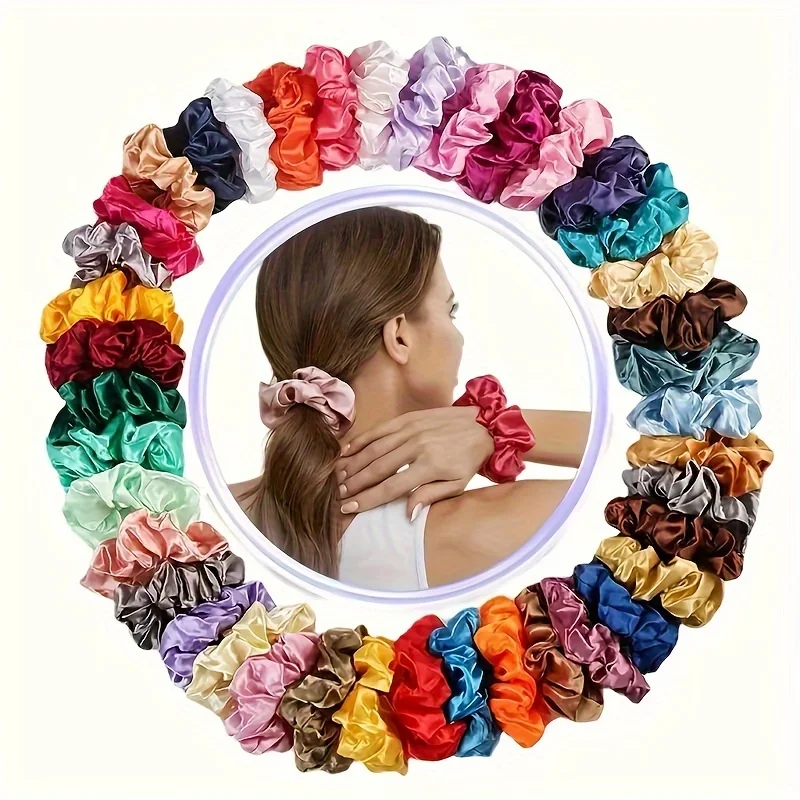 

20/30/50 штук: Набор элегантных атласных разноцветных повязок для волос с крупными косами – Ретро-стиль, простые и универсальные, из французской ткани, синтетического шелка, размер S