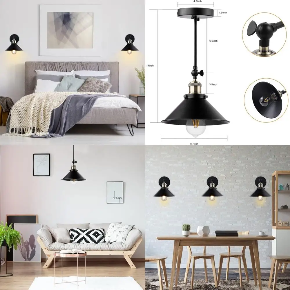 

Set of 3 Black Vintage Industrial Wall Sconces, Hardwired Lighting for Living Spaces, Bedrooms, and Hallways (Bulbs Not Included