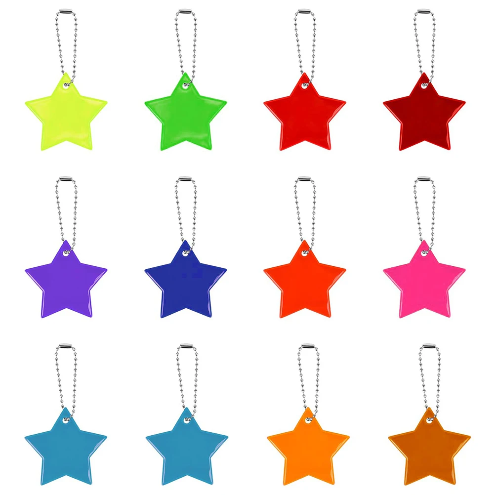 Reflector Star Pendant Kids Night Safety Reflector Pendant for School Bag Backpack Cycling Running 12pcs Random Color