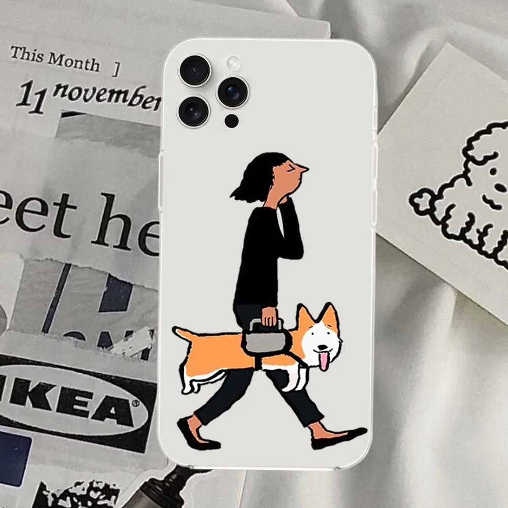 J-Jean Jullien Art Phone Case For iPhone Mini Plus 11 13 12 14 15 8 Pro XS Max X SE XR Transparent Shell