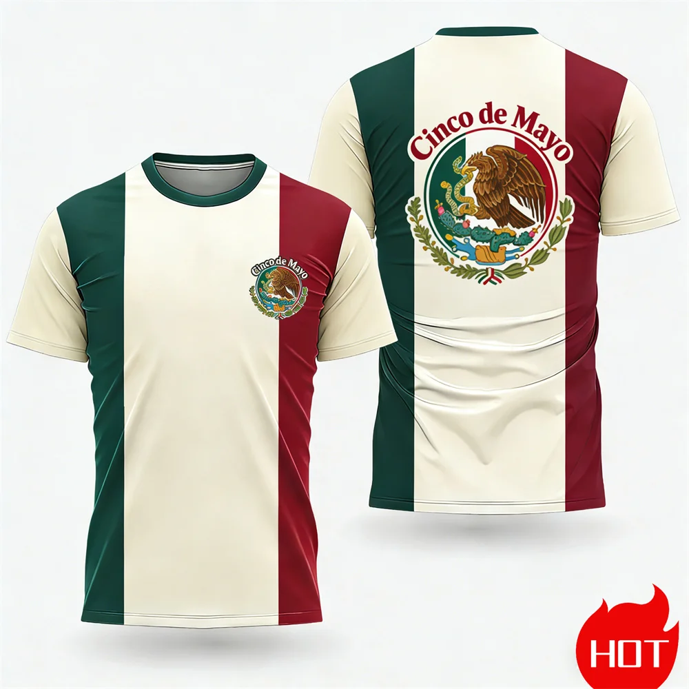 commemorative jersey top Summer men's Cinco de Mayo T-shirt Mexican printed T-shirt Men's women's round neck loose T-shirt Retro