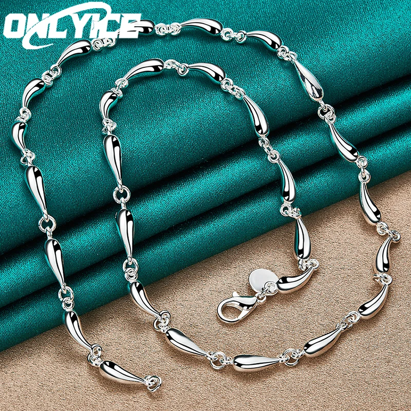 Street All-match 2pcs 925 Sterling Silver Smooth Water Droplet Bracelet Necklace For Women Men Wedding Fashion Party Jewelry Set