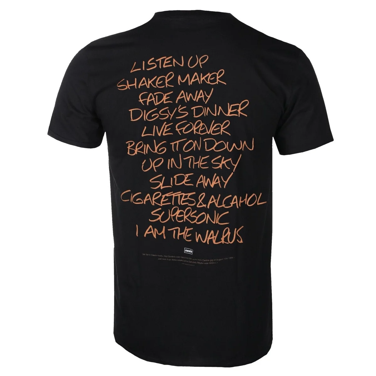 Oasis Classic Hit Songs List Back Print Tee Retro London Concert All Areas Ticket Chest Print Unisex Rock Music Lovers Daily