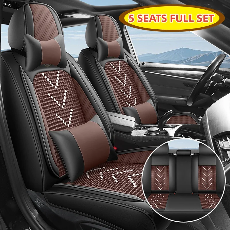 (Luxury Edition) the Car Has Five Seats, Equipped with 2 Comfortable Headrests and 2 Soft Lumbar Supports, Luxury Ice Silk Full-Cover Car Seat Covers Are Universal, Comfortable, Breathable, and Wear-Resistant, Suitable for All Seasons, with a Three-Dimensional Design That Fits the Seats, Minimalist and Luxurious Style, Five Seat Colors Are Available, Suitable for Sedans, Suvs, Pickup Trucks, and Other Various Models