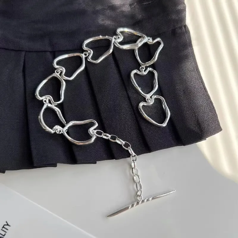 100% Solid 925 Sterling Silver Heart Bracelet for Women Men Vintage Handmade Hasp Bracelet Birthday Gift S-B451