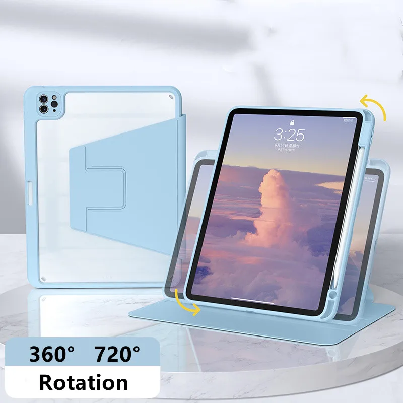 360 Rotation Case for iPad Air 13 Inch Case M4/M3/M2(2026/2025/2024) Acrylic Back Cover With Pencil Holder Auto Sleep And Wake