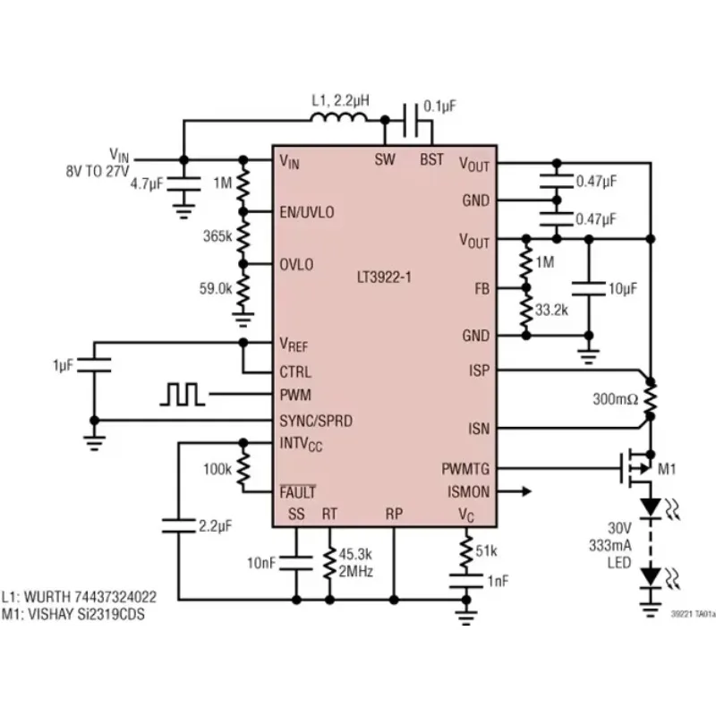LT3922-1 LT3922EUFD-1 LT3922IUFD-1 LT3922HUFD-1 - 36V, 2.3A Synchronous Step-Up LED Driver with 25,000:1 PWM Dimming