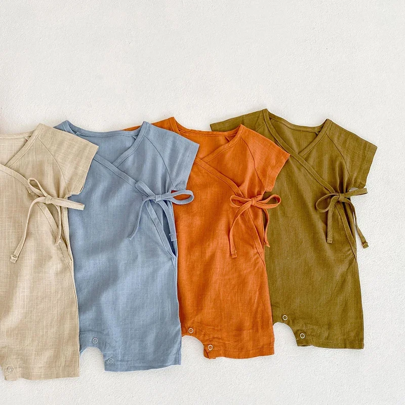 

2026 New Summer Toddler Baby Girls Boys Jumpsuit Short Sleeved Cotton Solid Color Newborn Baby Romper 0-24M Baby Girl Clothing