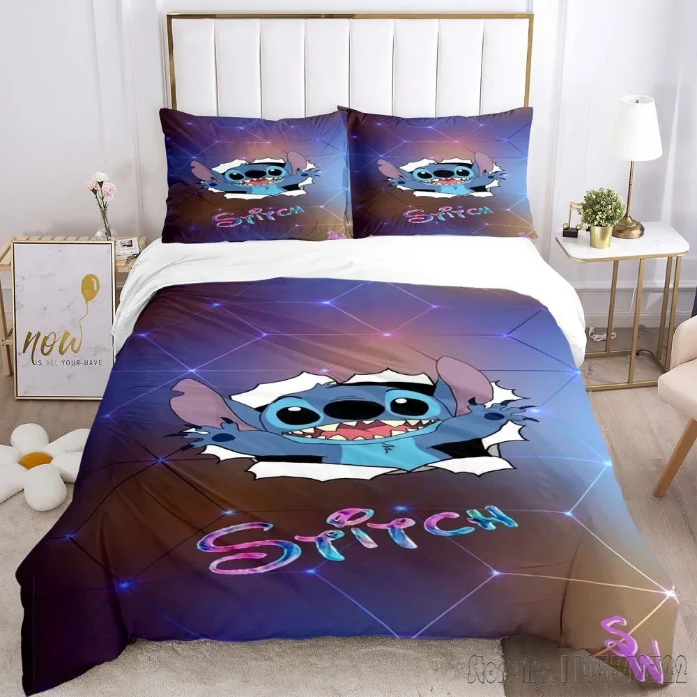 Disney Cartoon Anime Stitch Duvet Cover Set HD Comforter Cover for Kids Bedding Sets Bedclothes Bedroom Decor