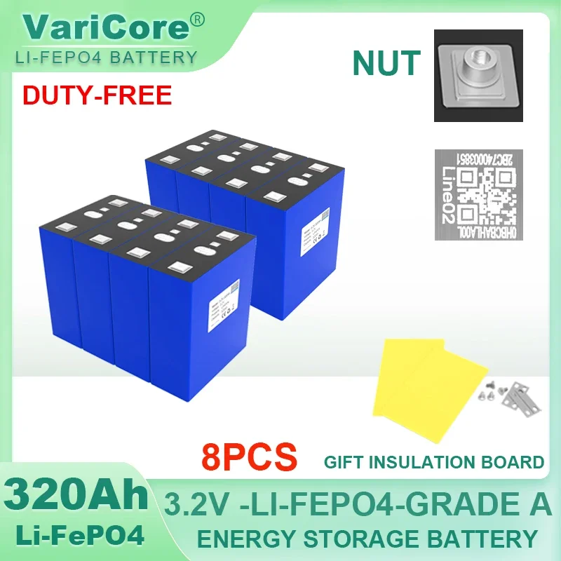 

8pcs Grade A 3.2V 320Ah Lifepo4 Rechargeable Battery Lithium Iron Phosphate Travel Solar Campers Cell 12v 24v batteries Tax Free