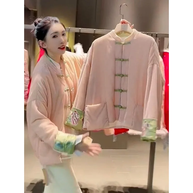 Women's Fall Winter Tops Coat Cotton Coat Embroidery Sweet Slim Slim Loose Leisure Simple Design Soft Trend New Versatile Niche