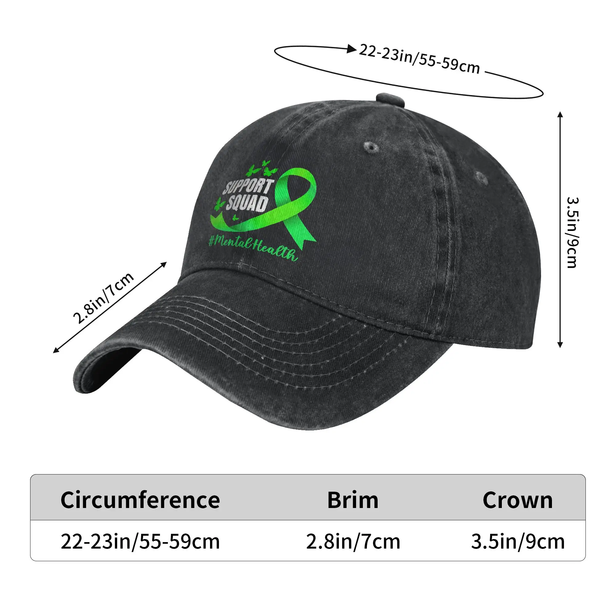 Washed Baseball Cap Support Squad Green Ribbon Mental Health Awareness Summer Trucker Hat Cool Kpop Rock Sun Snapback Cap
