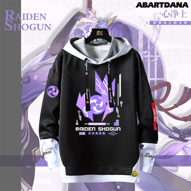 Spel Cosplay Raiden Shogun Baal Stiksel Nep Tweedelige Mannen Vrouwen Truien Slingers Capuchon Trui Hoodies