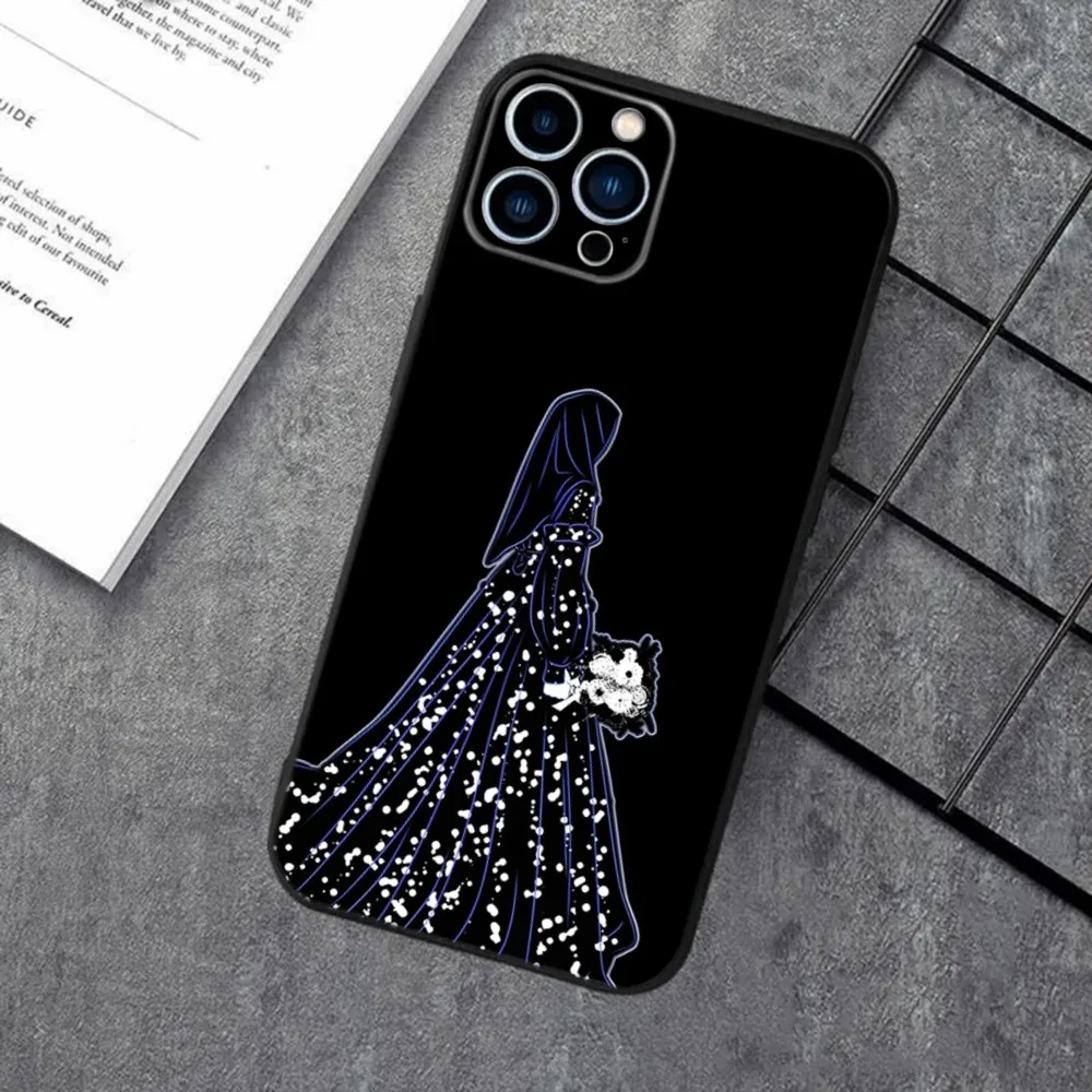 Muslim Arabic Hijab Girl Phone Case For Apple iPhone 15,14,13,12,11,XS,XR,X,8,7,Pro,Max,Plus,mini Silicone Black Cover
