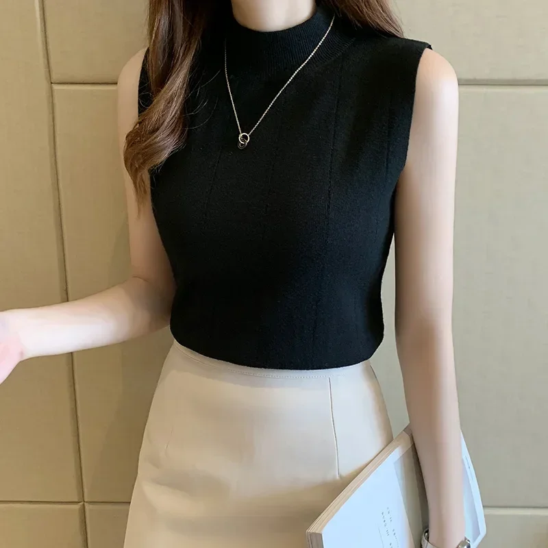 Korean Fashion Ladies Tops Spring New Summer Women Tops Casual Clothes Sleeveless Solid Women Blouse Knit Elastic Blusas 8623 50