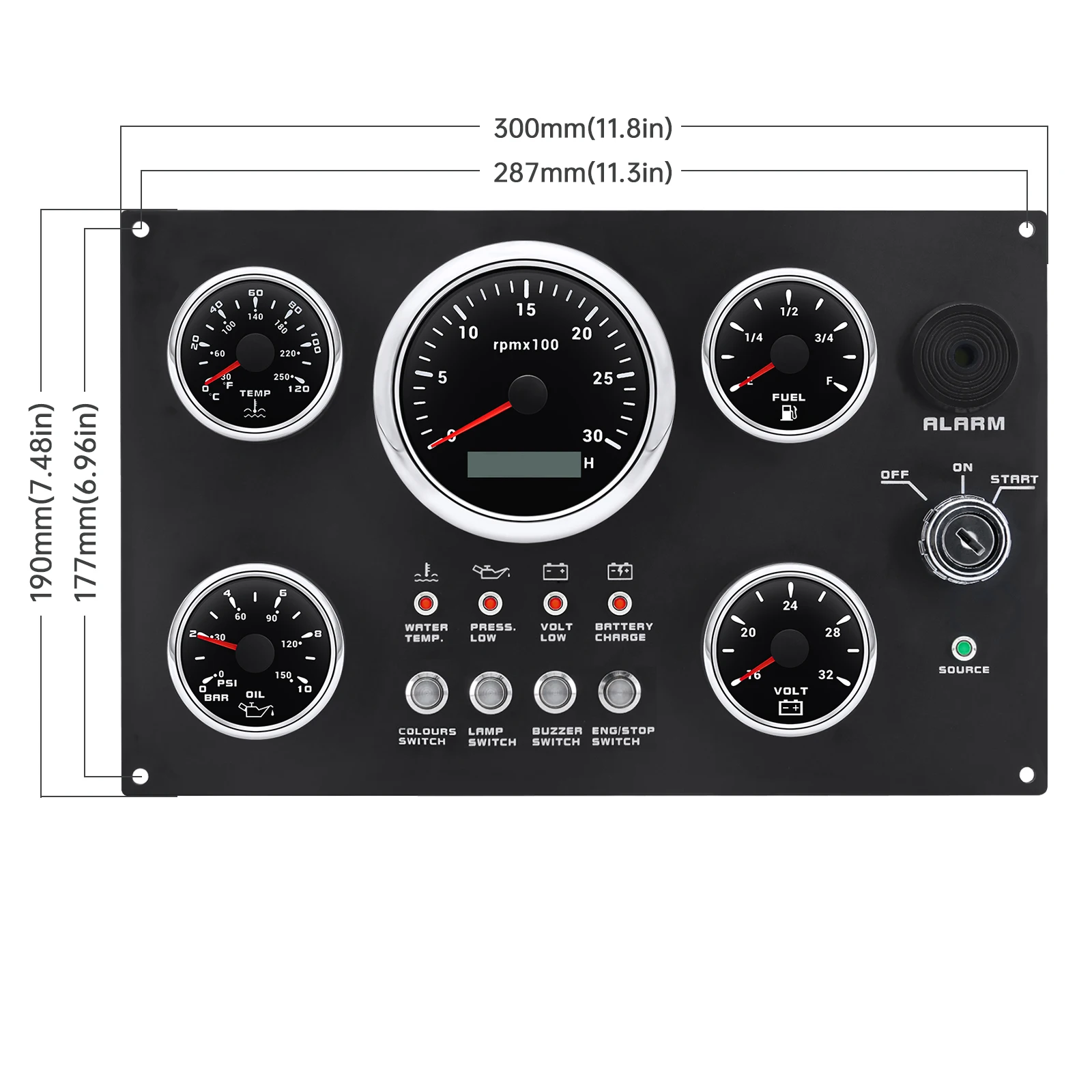 Boat Dashboard 12v Switch Panel Boat Engine Water Temperature+oil Pressure+voltage+3000rpm-8000rpm Tachometer 7-color Backlight