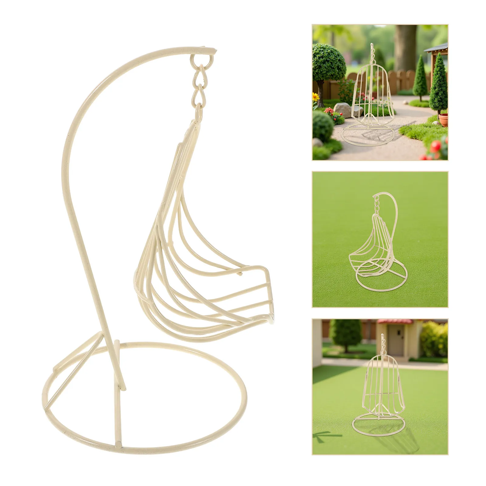 

2Pcs Miniature Hanging Hammock Swing Chair Sturdy Iron Construction Elegant Design for Dollhouse Living Room Mini Furniture