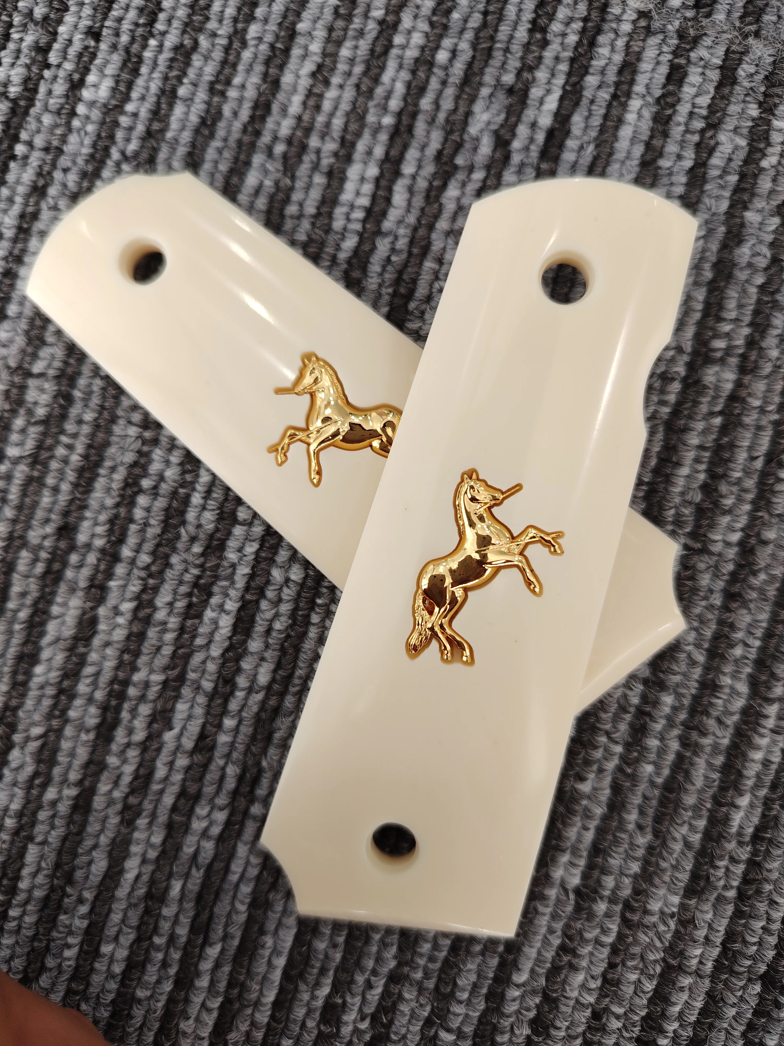 1911 Grips Full Size,Bonded Ivory with Gold Horse,Fits Colt,Kimber,Springfield,Remington,Rock Island,Government Commander