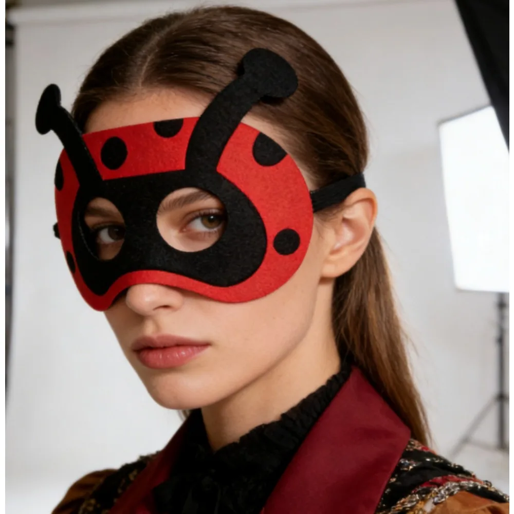 PESENAR Cute Ladybug Felt Eye Mask, 3D Antenna Red Black Spotted Cosplay Mask, Perfect for Halloween, Themed Parties & Cosplay E