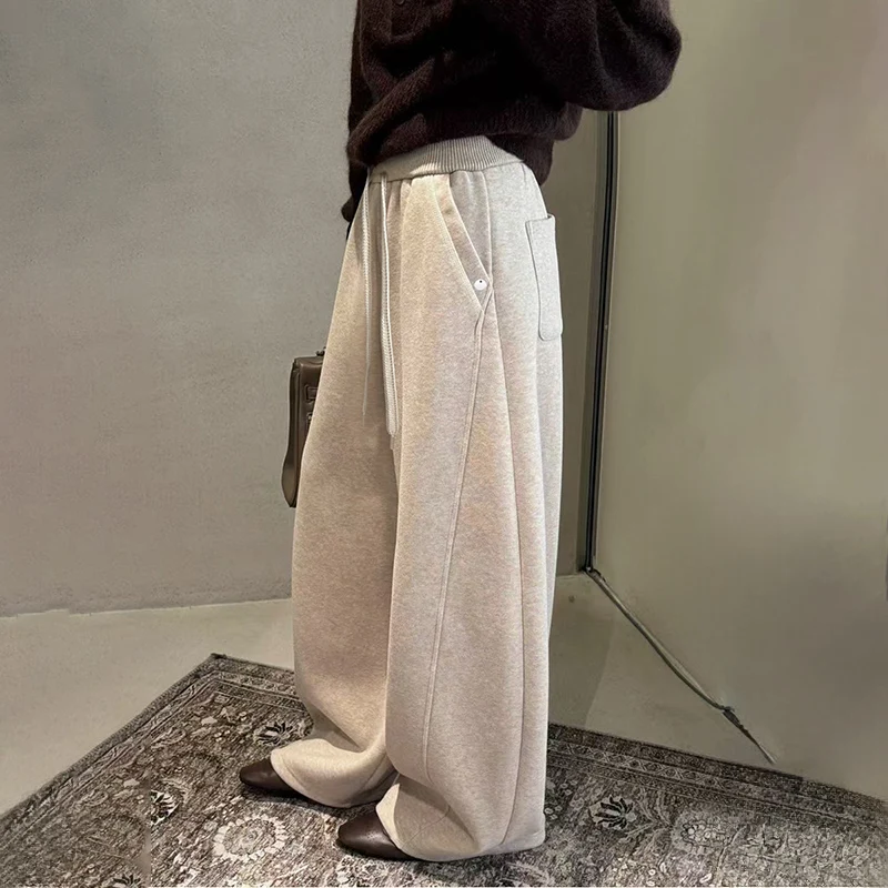 Winter Thicken Warm Hip Hop Sweatpants Women American Retro Wide Leg Trousers Y2K Streetwear High Quality Casual Pants Woman