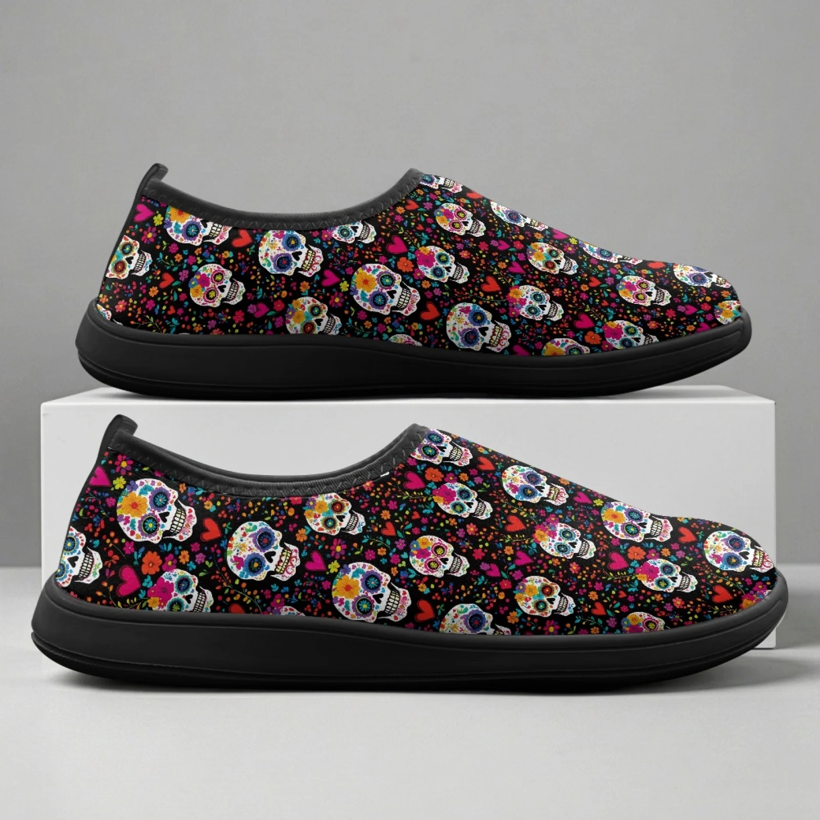 PENSTROLL Floral Skull Non-Slip Hiking Shoes for Indoor Polyester & EVA Running Sneakers Casual Flats New Trend