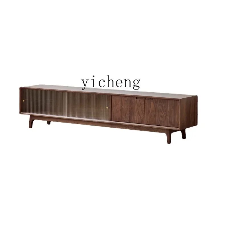 

ZC Black Walnut Wooden TV Cabinet High Base Cabinet Log Solid Wood Living Room Coffee Table Combination Furniture