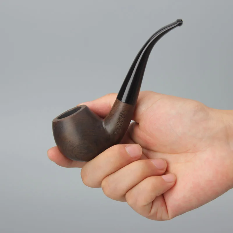 Ebony Tobacco Pipe , Smoking Pipe with 10 type Cleaning utensils , 9mm Filter Blackwood Pipe , Curved handle acrylic mouthpi
