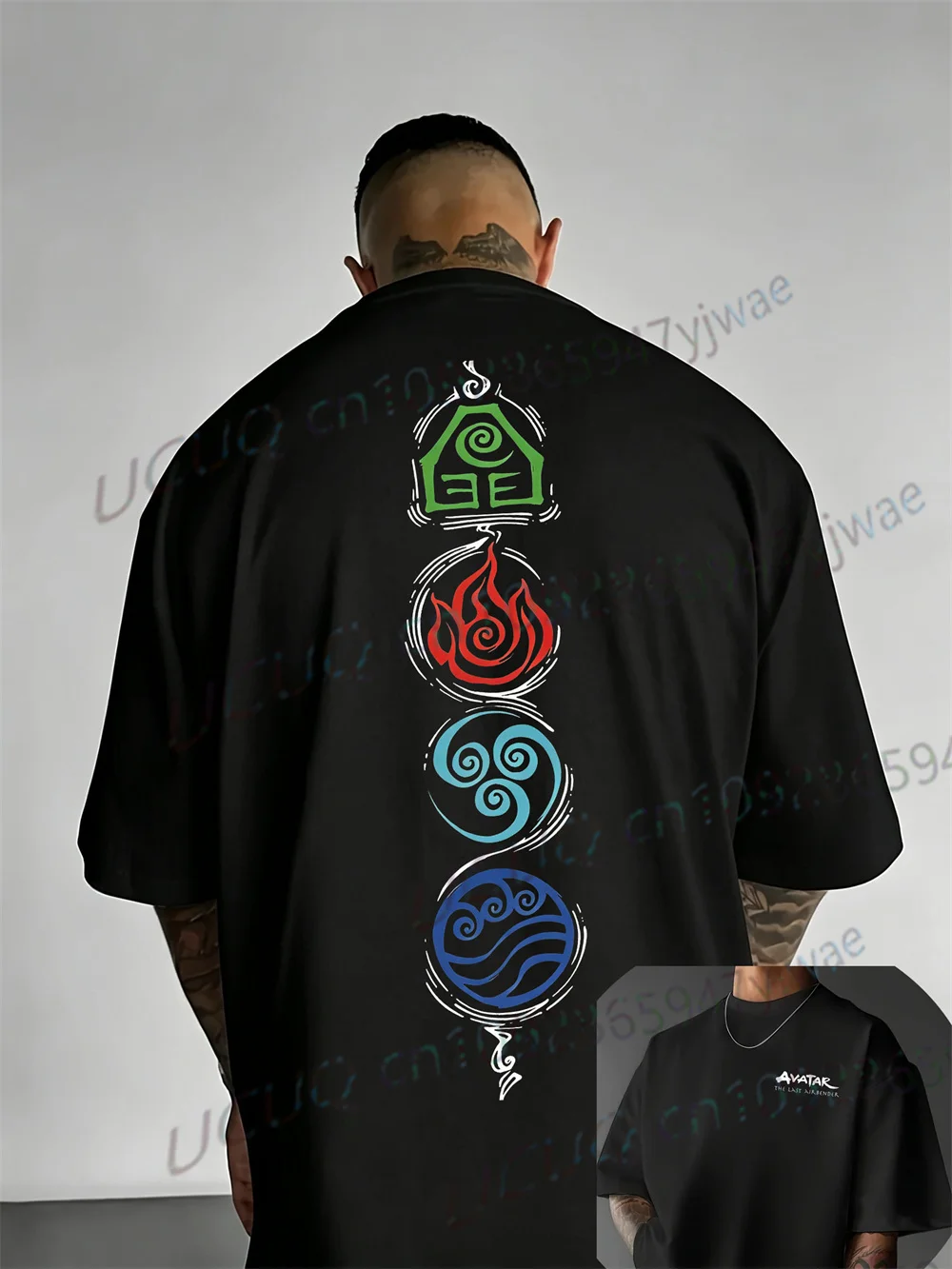 The Airbender Movie Air Water Earth Fire Four Element Symbol Graphic T-Shirt 2-Sided Streetwear Summer Men Women T-Shirts