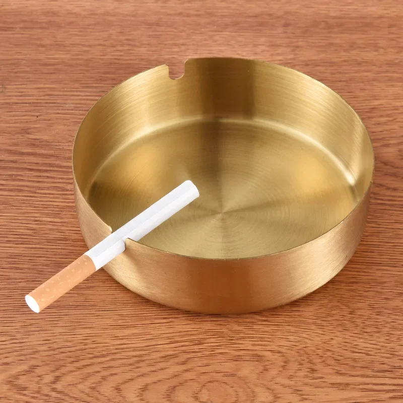 Round Stainless Steel Cigarette Ashtray Portable Tabletop Silver Gold Metal Ash Tray For Smoker Fly Ash Proof Ashtray Home Decor